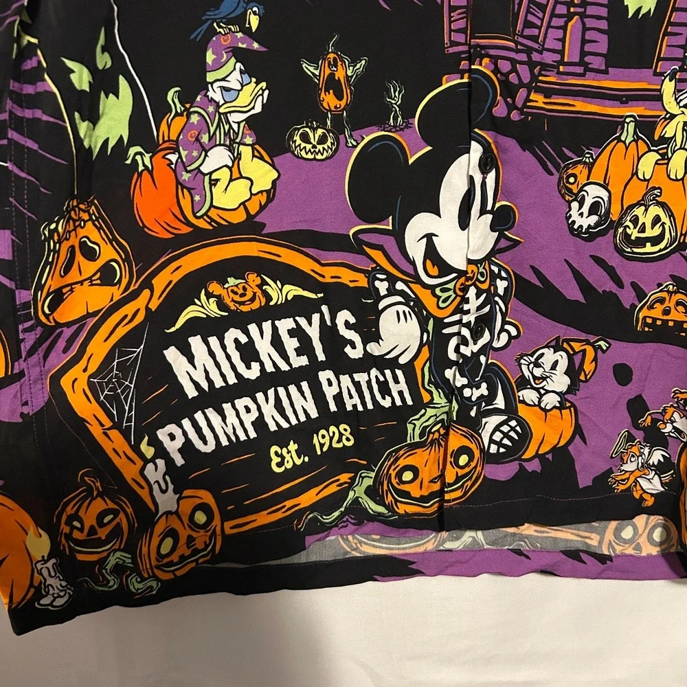 Disney Halloween Mickey Mouse Button Up Shirt All Over Print Pumpkin (XS) Purple